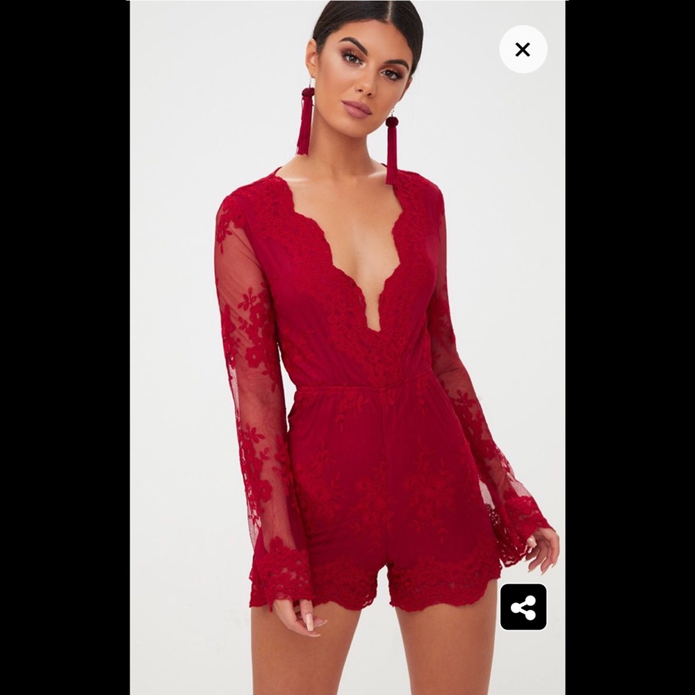 Red Bell Sleeve Romper